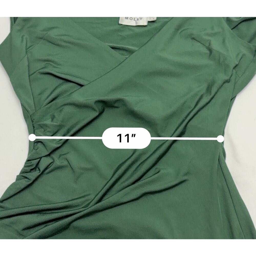 Hello Molly Maxi Dress Green Satin Wrap Slit Formal Evening Size Small USA - Picture 9 of 11